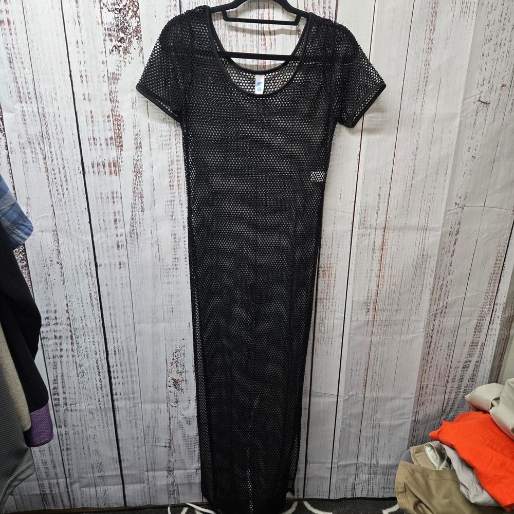 Aruba Blue Black Fishnet Swim Cover Up Dress Size M